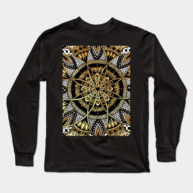 Mandala black white gold Long Sleeve T-Shirt by Crea Twinkles